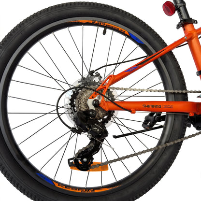 Keskin E-Bike MTB1 Kids Mountain Bike 24 Inch rear gears and drivetrain detail orange