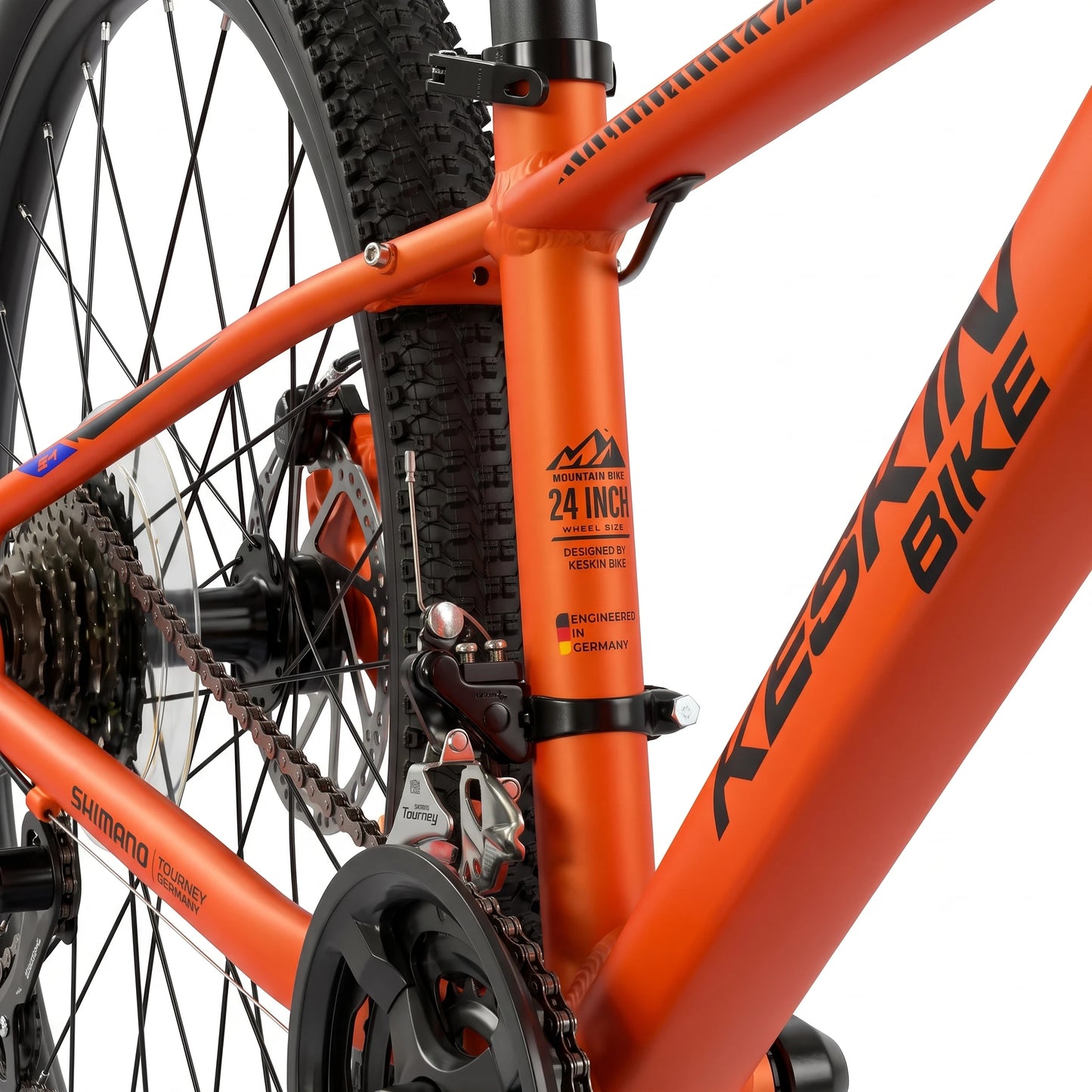Keskin E-Bike MTB1 Kids Mountain Bike 24 Inch frame detail orange
